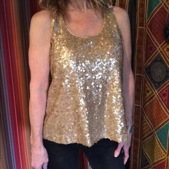Vince Camuto gold sequin swing tank top - Picture 2 of 7